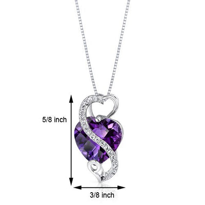 Amethyst and Diamond Pendant Necklace 14K White Gold 2.20 Carats Heart Shape