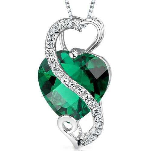 Emerald Pendant Necklace 14 Karat White Gold Heart 2.5 Carats