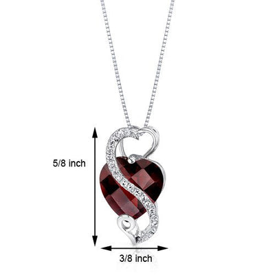 Garnet Pendant Necklace 14 Karat White Gold Heart 3.25 Carats