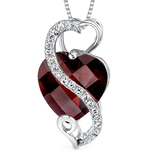 Garnet Pendant Necklace 14 Karat White Gold Heart 3.25 Carats