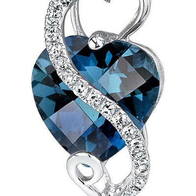 London Blue Topaz and Diamond Pendant Necklace 14K White Gold 2.99 Carats Heart Shape