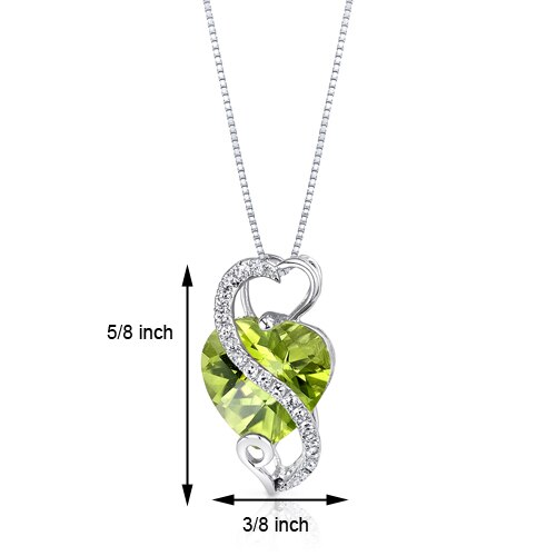 Peridot Pendant Necklace 14 Karat White Gold Heart 3.02 Carats