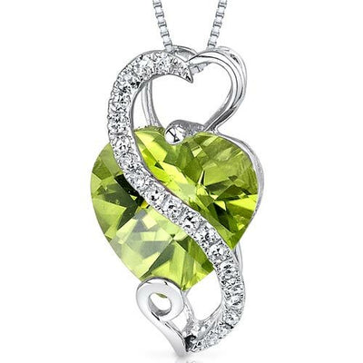 Peridot Pendant Necklace 14 Karat White Gold Heart 3.02 Carats