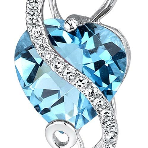 Swiss Blue Topaz and Diamond Pendant Necklace 14K White Gold 3.02 Carats Heart Shape