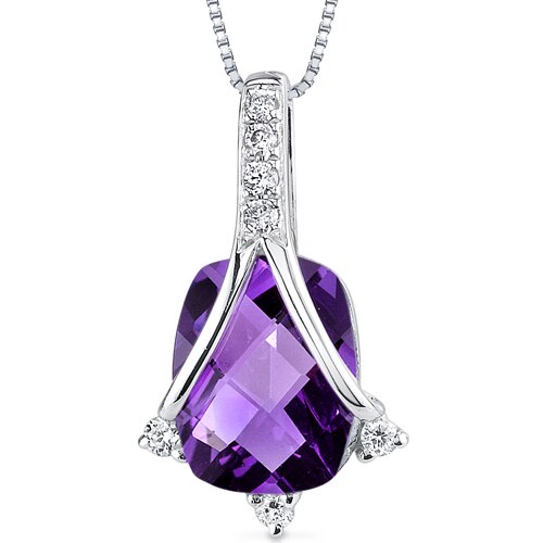 Amethyst and Diamond Pendant Necklace 14K White Gold 1.89 Carats Cushion Cut