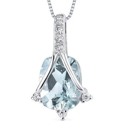 Aquamarine and Diamond Pendant Necklace 14K White Gold 1.63 Carats Cushion Cut