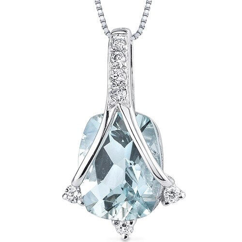 Aquamarine and Diamond Pendant Necklace 14K White Gold 1.63 Carats Cushion Cut