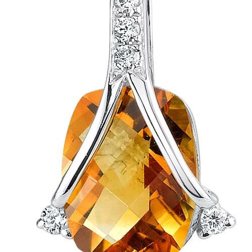 Citrine Pendant Necklace 14 Karat White Gold Cushion 1.86 Carats