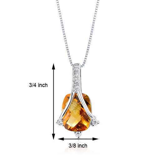 Citrine Pendant Necklace 14 Karat White Gold Cushion 1.86 Carats