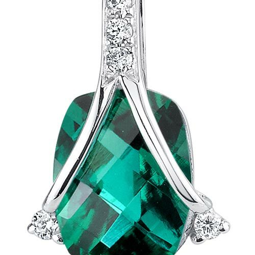 Emerald Pendant Necklace 14 Karat White Gold Cushion 1.9 Carats