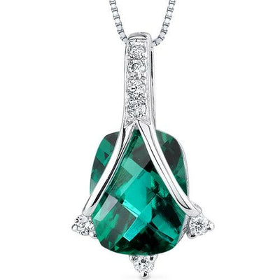 Emerald Pendant Necklace 14 Karat White Gold Cushion 1.9 Carats