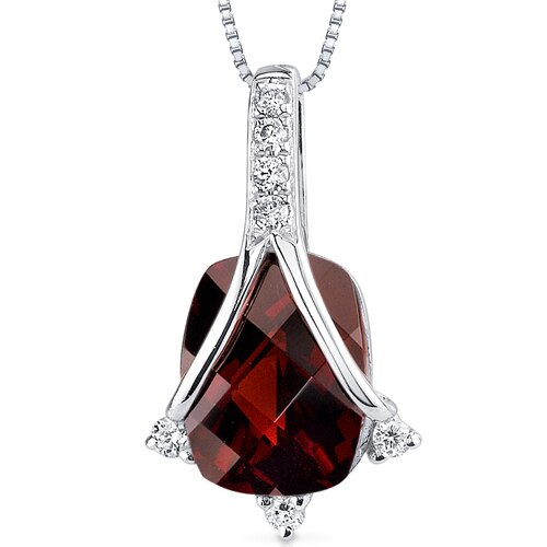 Garnet Pendant Necklace 14 Karat White Gold Cushion 2.63 Carats