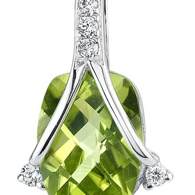 Peridot Pendant Necklace 14 Karat White Gold Cushion 2.17 Carats