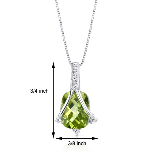 Peridot Pendant Necklace 14 Karat White Gold Cushion 2.17 Carats