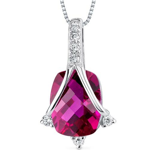 Ruby Pendant Necklace 14 Karat White Gold Cushion Cut 2.65 Carat P8880