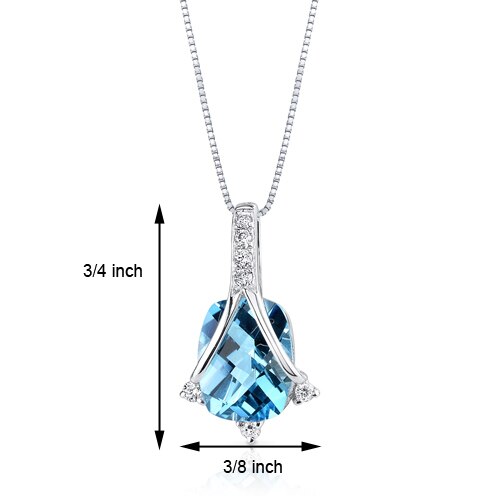 Swiss Blue Topaz Pendant Necklace 14 Karat White Gold 2.47 Carat