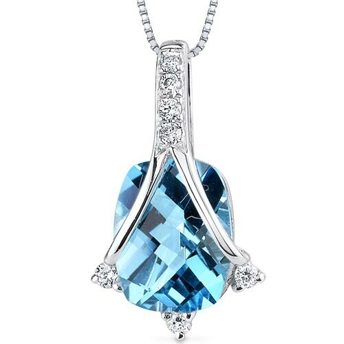 Swiss Blue Topaz Pendant Necklace 14 Karat White Gold 2.47 Carat