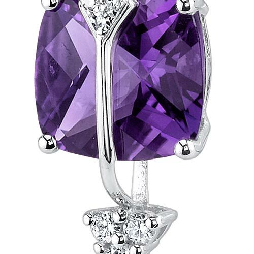 Amethyst and Diamond Pendant Necklace 14K White Gold 2.06 Carats Cushion Cut