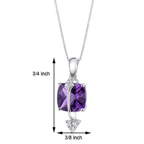 Amethyst and Diamond Pendant Necklace 14K White Gold 2.06 Carats Cushion Cut