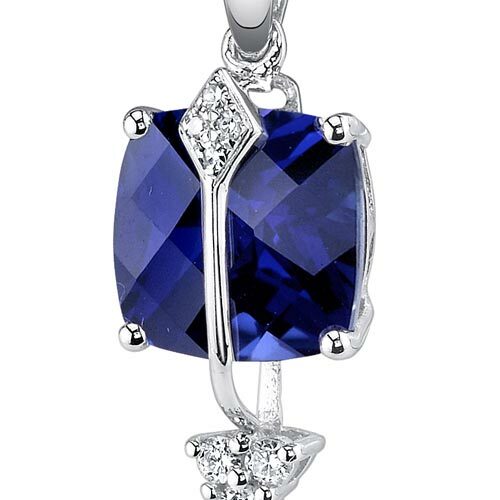 Blue Sapphire Pendant Necklace 14 Karat White Gold 3 Carats P8886