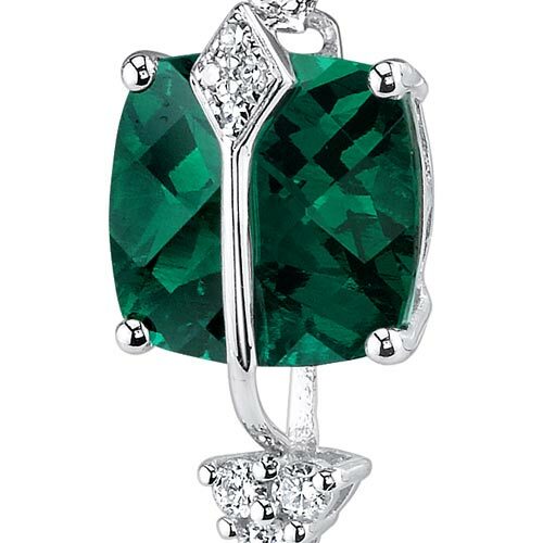 Emerald Pendant Necklace 14 Karat White Gold Cushion 2.14 Carats P8890