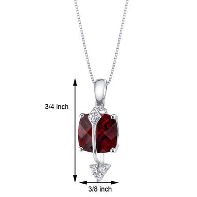 Garnet Pendant Necklace 14 Karat White Gold Cushion 1.88 Carats