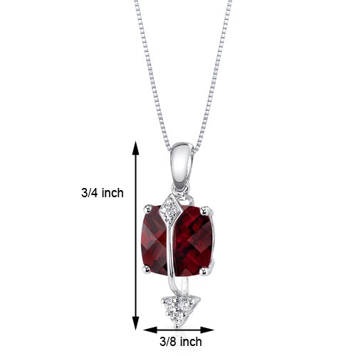 Garnet Pendant Necklace 14 Karat White Gold Cushion 1.88 Carats