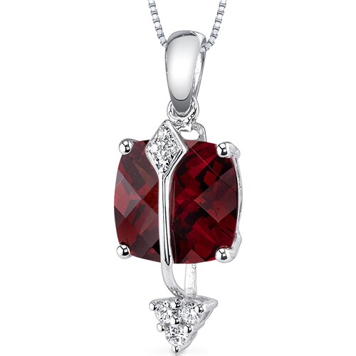 Garnet Pendant Necklace 14 Karat White Gold Cushion 1.88 Carats