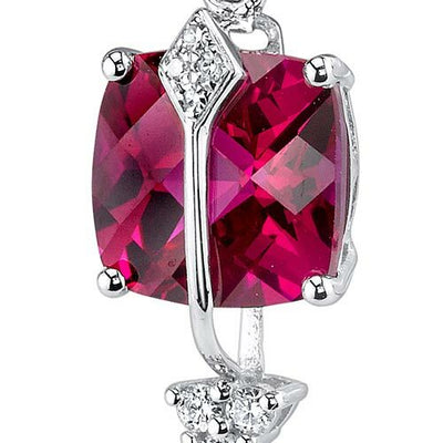 Ruby Pendant Necklace 14 Karat White Gold Cushion Cut 3.1 Carats