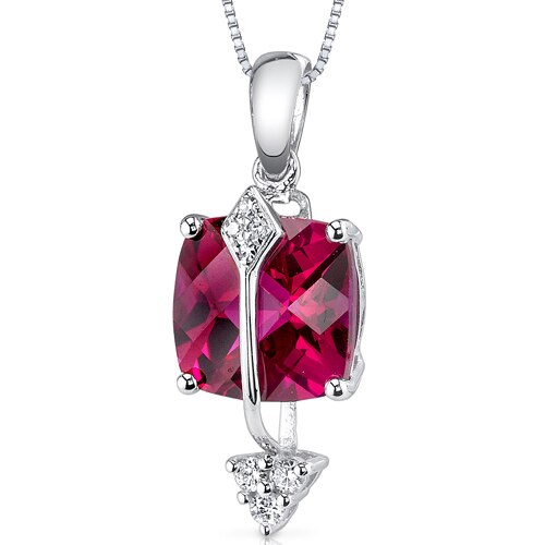 Ruby Pendant Necklace 14 Karat White Gold Cushion Cut 3.1 Carats