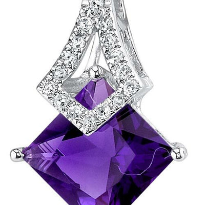 Amethyst and Diamond Pendant Necklace 14K White Gold 1.51 Carats Princess Cut