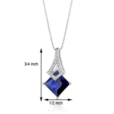 Blue Sapphire and Diamond Pendant Necklace 14K White Gold 2.43 Carats Princess Cut