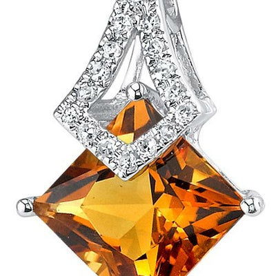 Citrine Pendant Necklace 14 Karat White Gold Princess 1.58 Carat