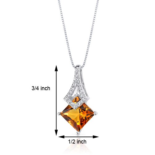 Citrine Pendant Necklace 14 Karat White Gold Princess 1.58 Carat