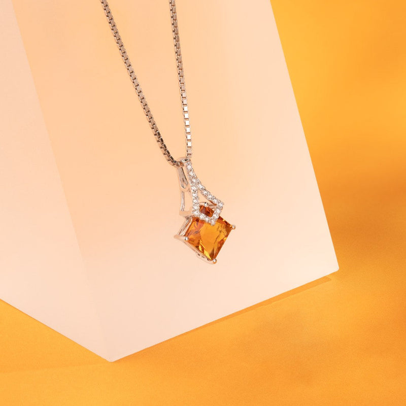 Citrine Pendant Necklace 14 Karat White Gold Princess 1.58 Carat