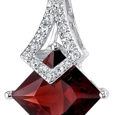 Garnet Pendant Necklace 14 Karat White Gold Princess 1.88 Carats