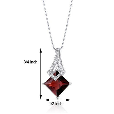 Garnet Pendant Necklace 14 Karat White Gold Princess 1.88 Carats