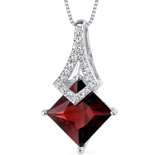 Garnet Pendant Necklace 14 Karat White Gold Princess 1.88 Carats