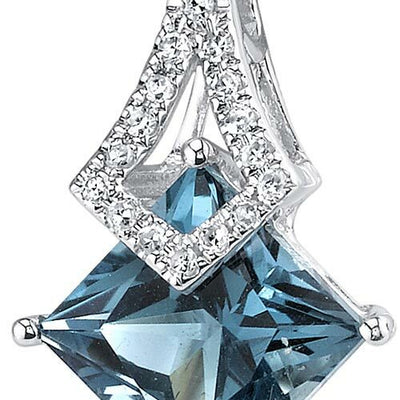 London Blue Topaz Pendant Necklace 14 Karat White Gold 1.99 Cts