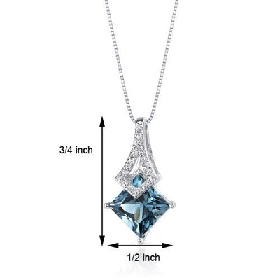 London Blue Topaz Pendant Necklace 14 Karat White Gold 1.99 Cts