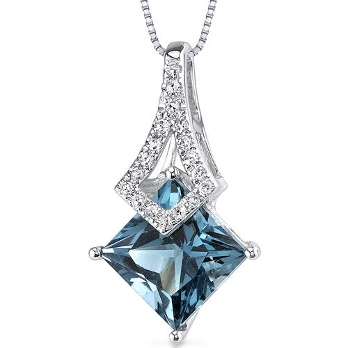 London Blue Topaz Pendant Necklace 14 Karat White Gold 1.99 Cts