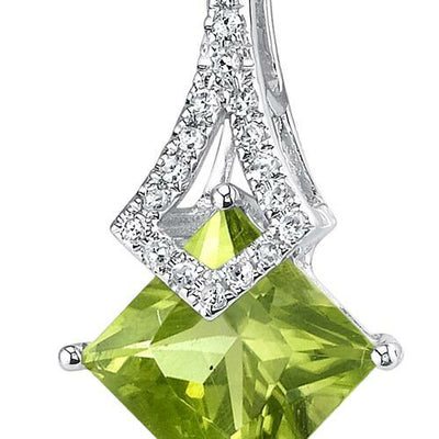 Peridot Pendant Necklace 14 Karat White Gold Princess 2 Carats P8916