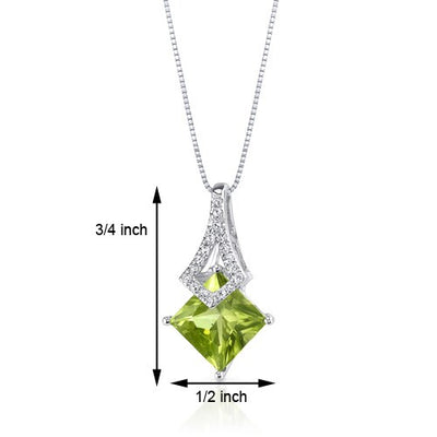 Peridot Pendant Necklace 14 Karat White Gold Princess 2 Carats P8916