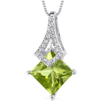 Peridot Pendant Necklace 14 Karat White Gold Princess 2 Carats P8916