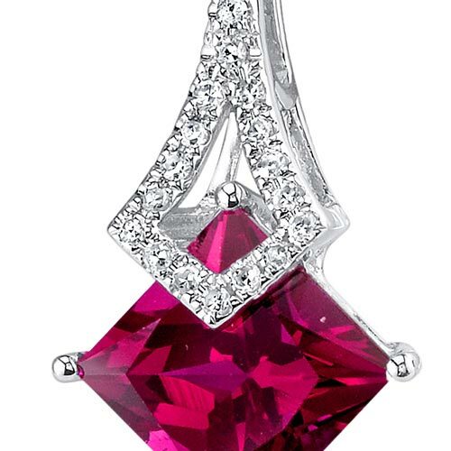 Ruby Pendant Necklace 14 Karat White Gold Princess Cut 2.4 Carat