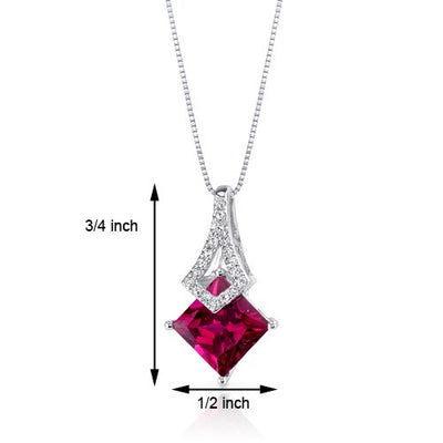 Ruby Pendant Necklace 14 Karat White Gold Princess Cut 2.4 Carat