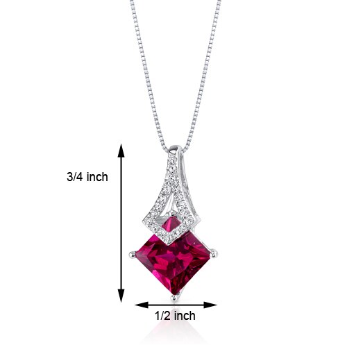 Ruby Pendant Necklace 14 Karat White Gold Princess Cut 2.4 Carat