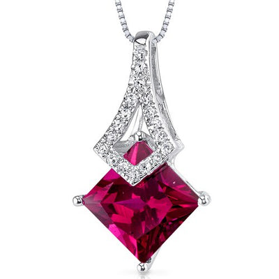 Ruby Pendant Necklace 14 Karat White Gold Princess Cut 2.4 Carat