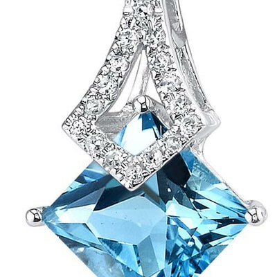 Swiss Blue Topaz Pendant Necklace 14 Karat White Gold 2.09 Cts