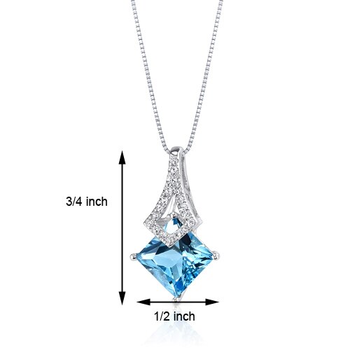 Swiss Blue Topaz Pendant Necklace 14 Karat White Gold 2.09 Cts